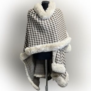 Cream and Brown Houndstooth with Faux Fur